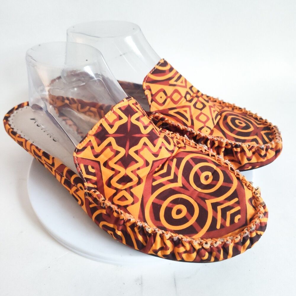 Ashro Orange and Brown Patterned Slip-On Mules